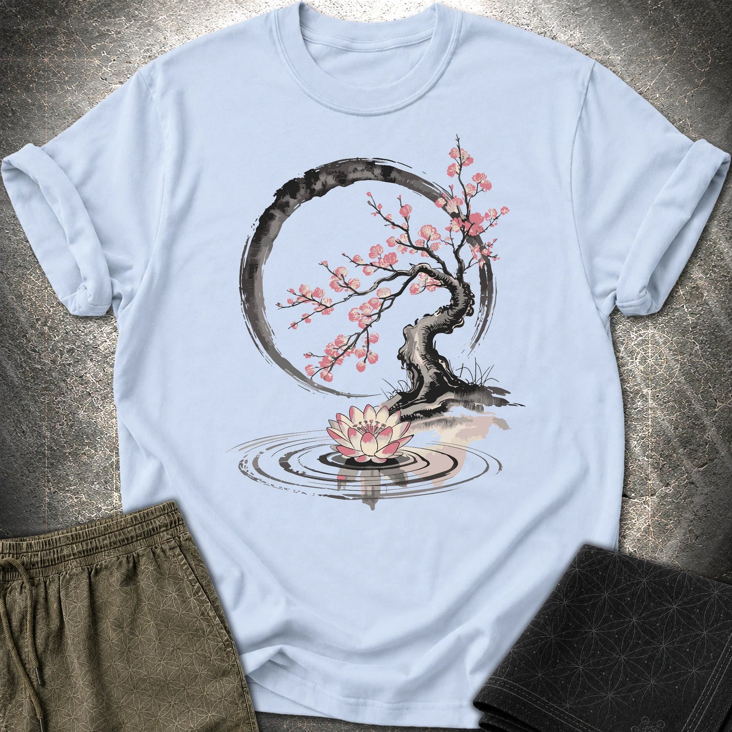 Cherry Blossom Lotus Zen T-shirt - Cherry Blossom Lotus Zen T-shirt - Light Blue