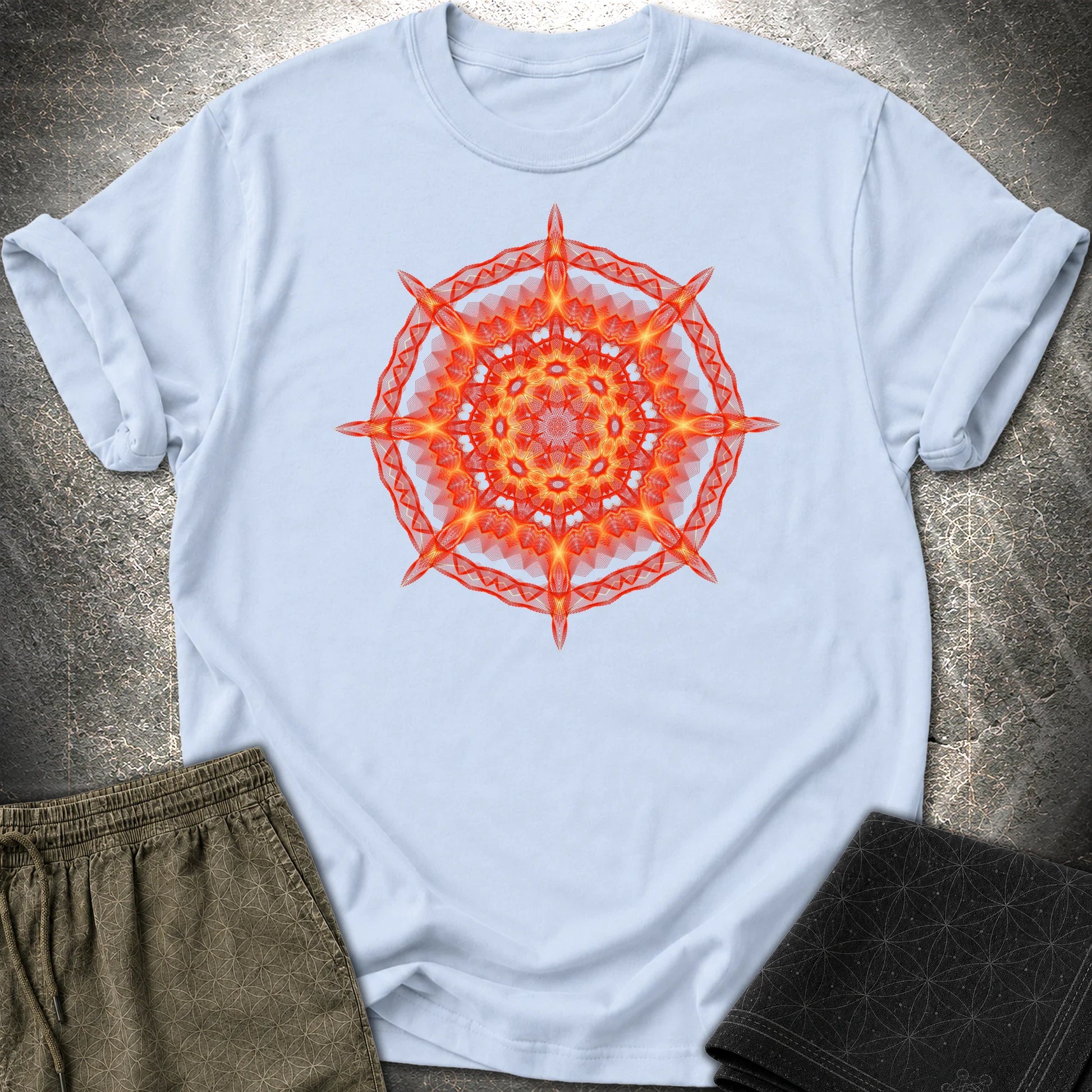 Radiant Geometry Portal Mandala - Radiant Geometry Portal Mandala T-Shirt - Light Blue