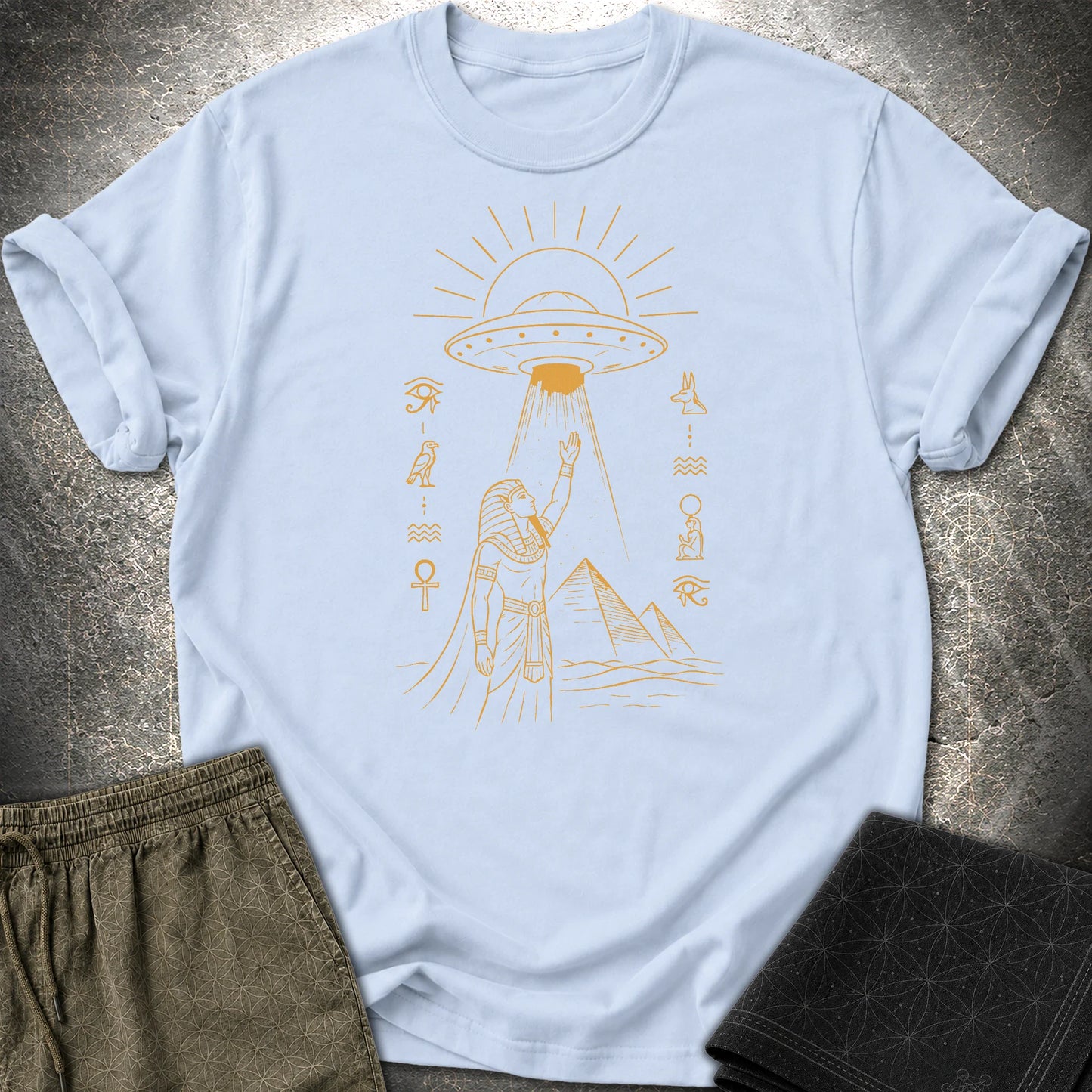 Pharaoh Reaching for the Sky Vessel - Pharaoh Reaching for the Sky Vessel T-Shirt - Light Blue