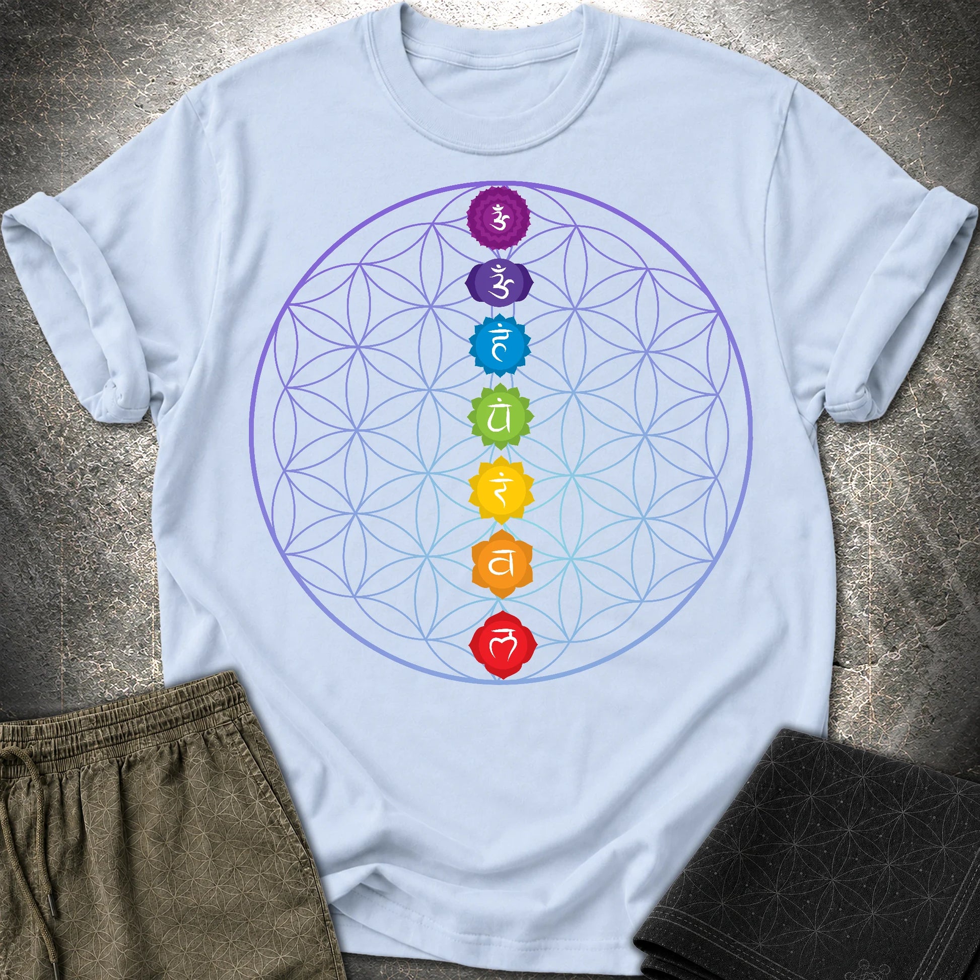 Chakras Flower Of Life T-Shirt - Chakras Flower Of Life T-Shirt - Light Blue