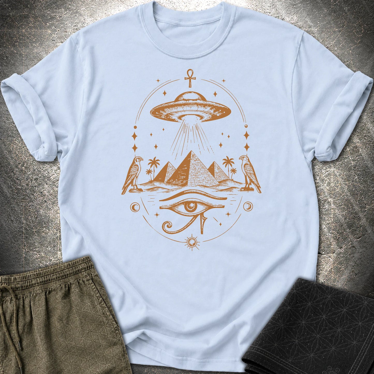 Starship Above the Sacred Pyramids - Starship Above the Sacred Pyramids T-Shirt - Light Blue