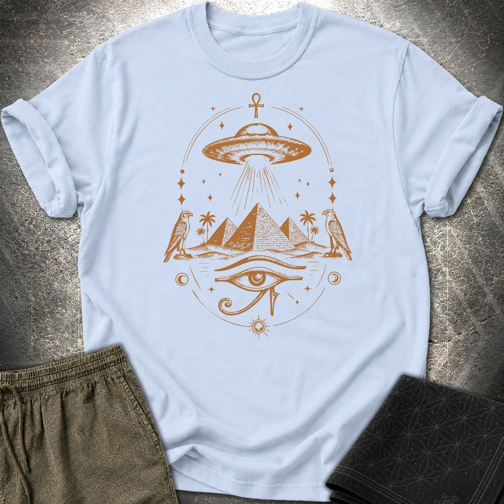 Starship Above the Sacred Pyramids - Starship Above the Sacred Pyramids T-Shirt - Light Blue