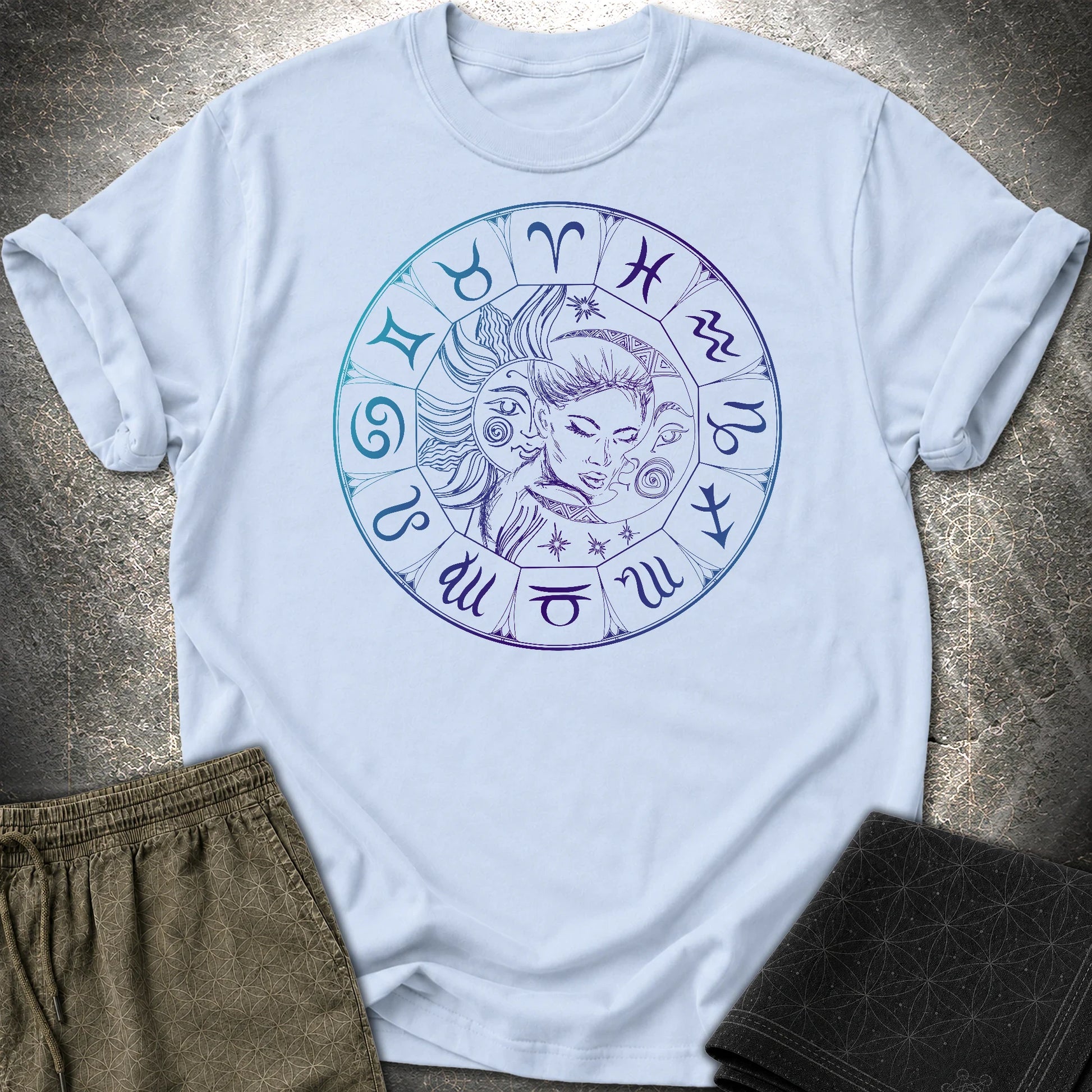 Sun Moon Zodiac T-Shirt - Sun Moon Zodiac T-Shirt - Light Blue