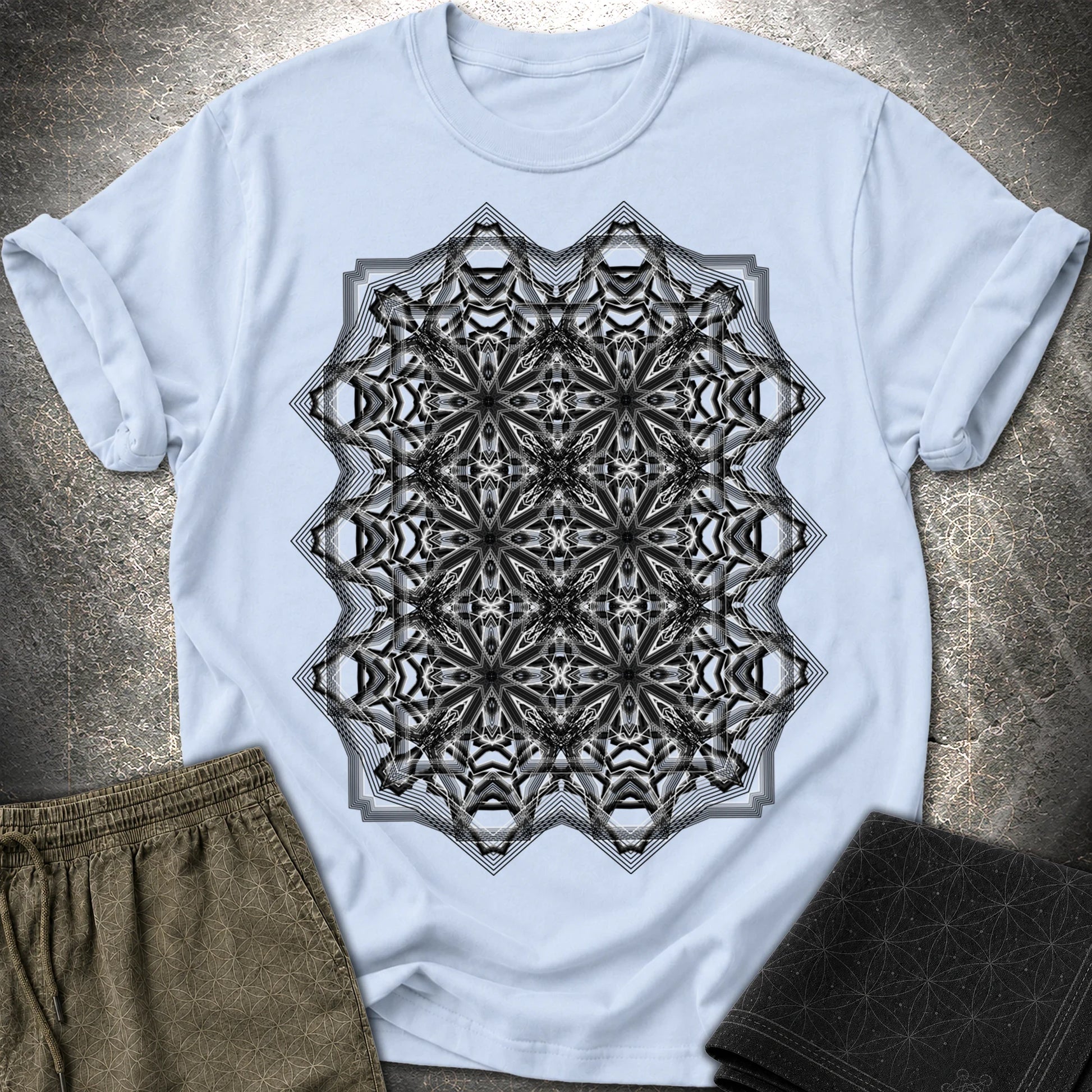 Monochrome Geometric Nexus - Monochrome Geometric Nexus T-Shirt - Light Blue