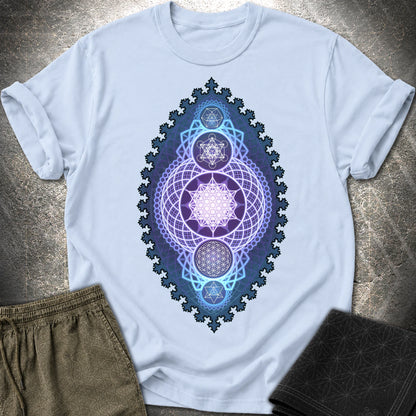 Blue Fractal Sacred Geometry Fusion T-Shirt - Blue Fractal Sacred Geometry Fusion T-Shirt - Light Blue
