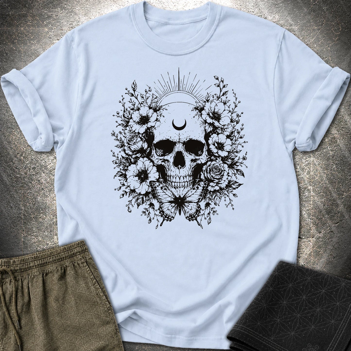 Moon Phases Moth - Moon Phases Moth T-Shirt - Light Blue