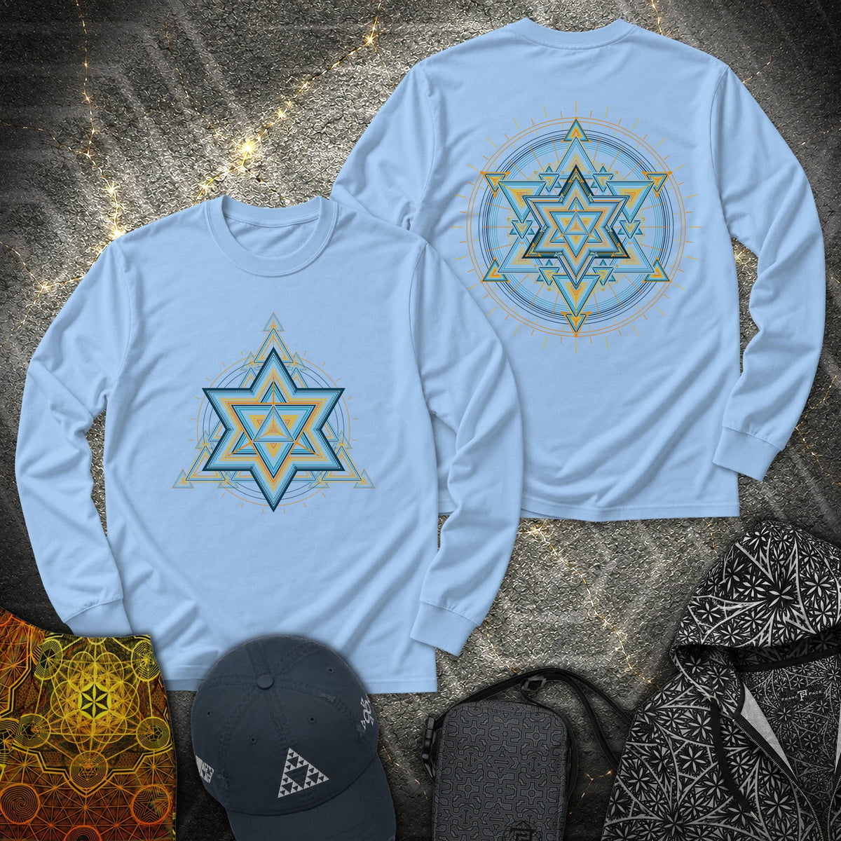 Merkaba Light Matrix 2 Sided - Merkaba Light Matrix 2 Sided Long Sleeve Shirt - Light Blue