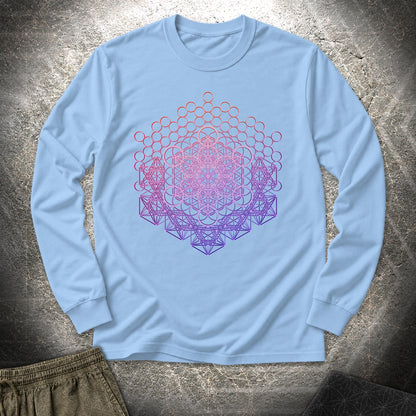 Metatron And Flower Connection - Metatron And Flower Connection Long Sleeve Shirt - Light Blue