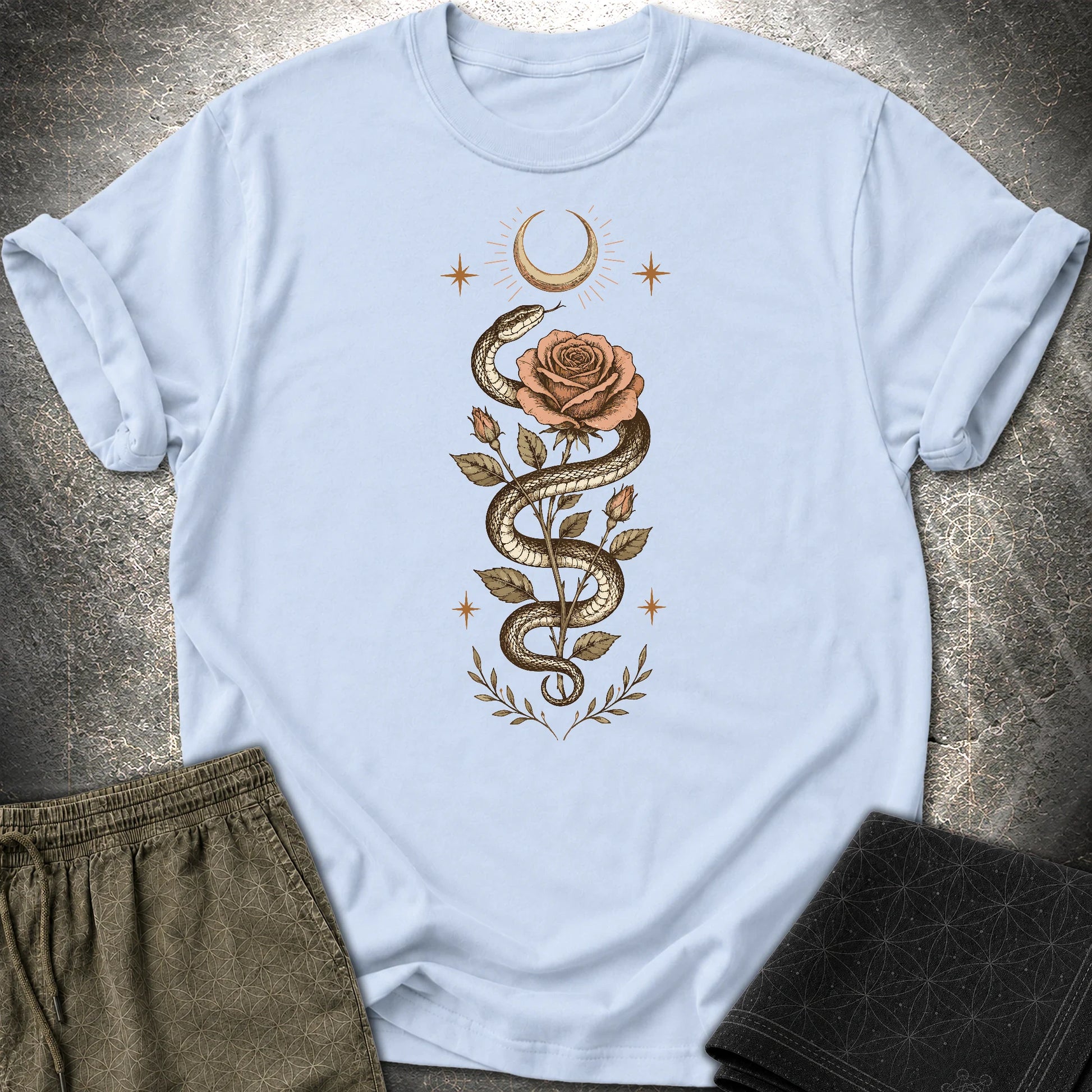 Snake Rose Moon - Snake Rose Moon T-Shirt - Light Blue