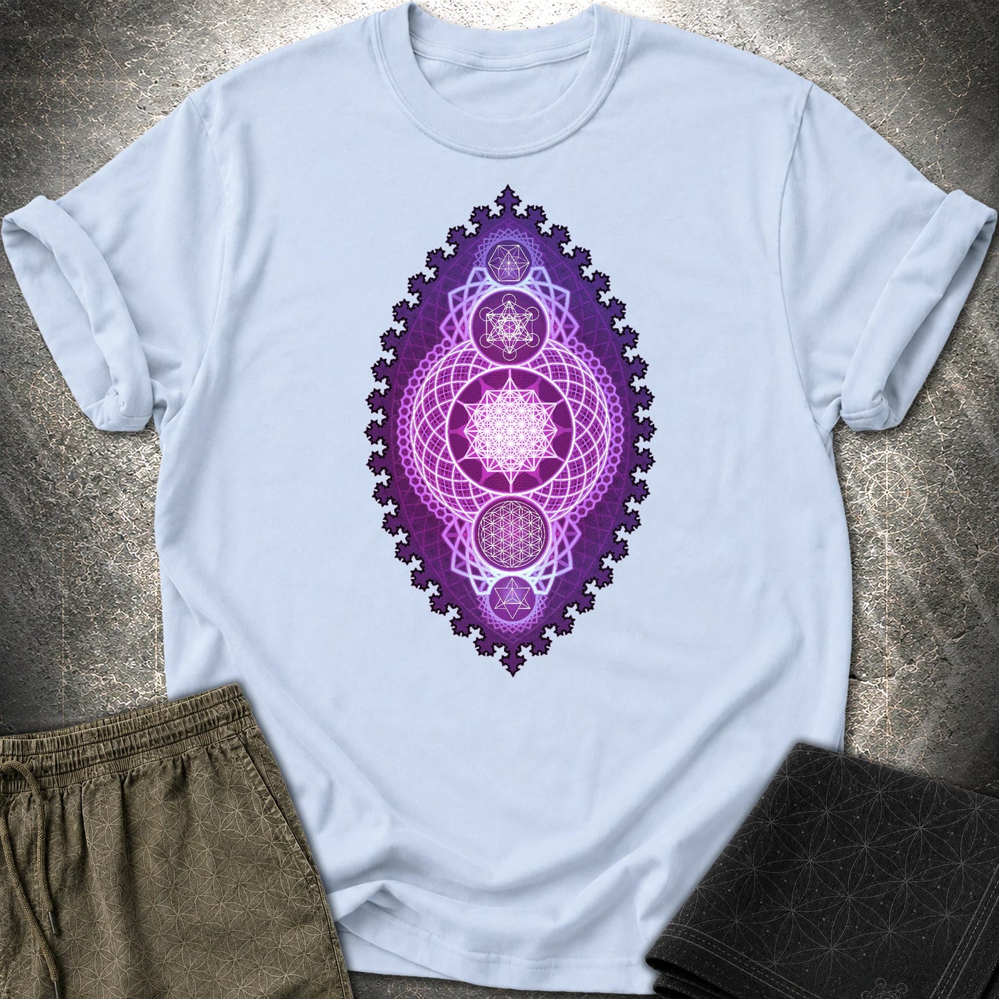 Fractal Sacred Geometry Fusion T-Shirt - Fractal Sacred Geometry Fusion T-Shirt - Light Blue