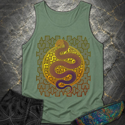 Shipibo Kene Cosmic Snake - Shipibo Kene Cosmic Snake Tank Top - Light Green