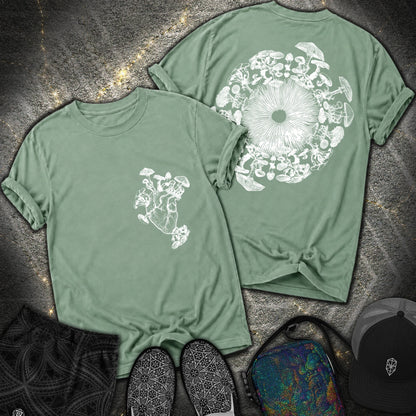 Mushroom Heart Mushroom Iris 2 Sided Comfort T-Shirt - Mushroom Heart Mushroom Iris 2 Sided Comfort T-Shirt - Light Green