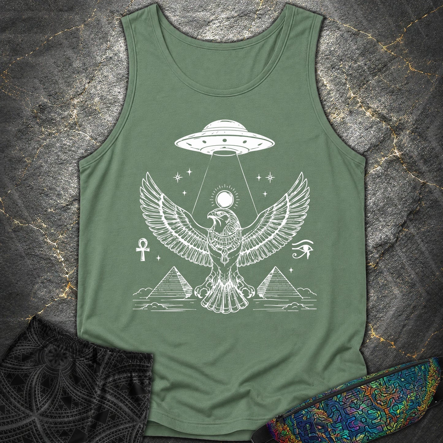 Solar Falcon Beneath the Starship - Solar Falcon Beneath the Starship Comfort Tank Top - Light Green