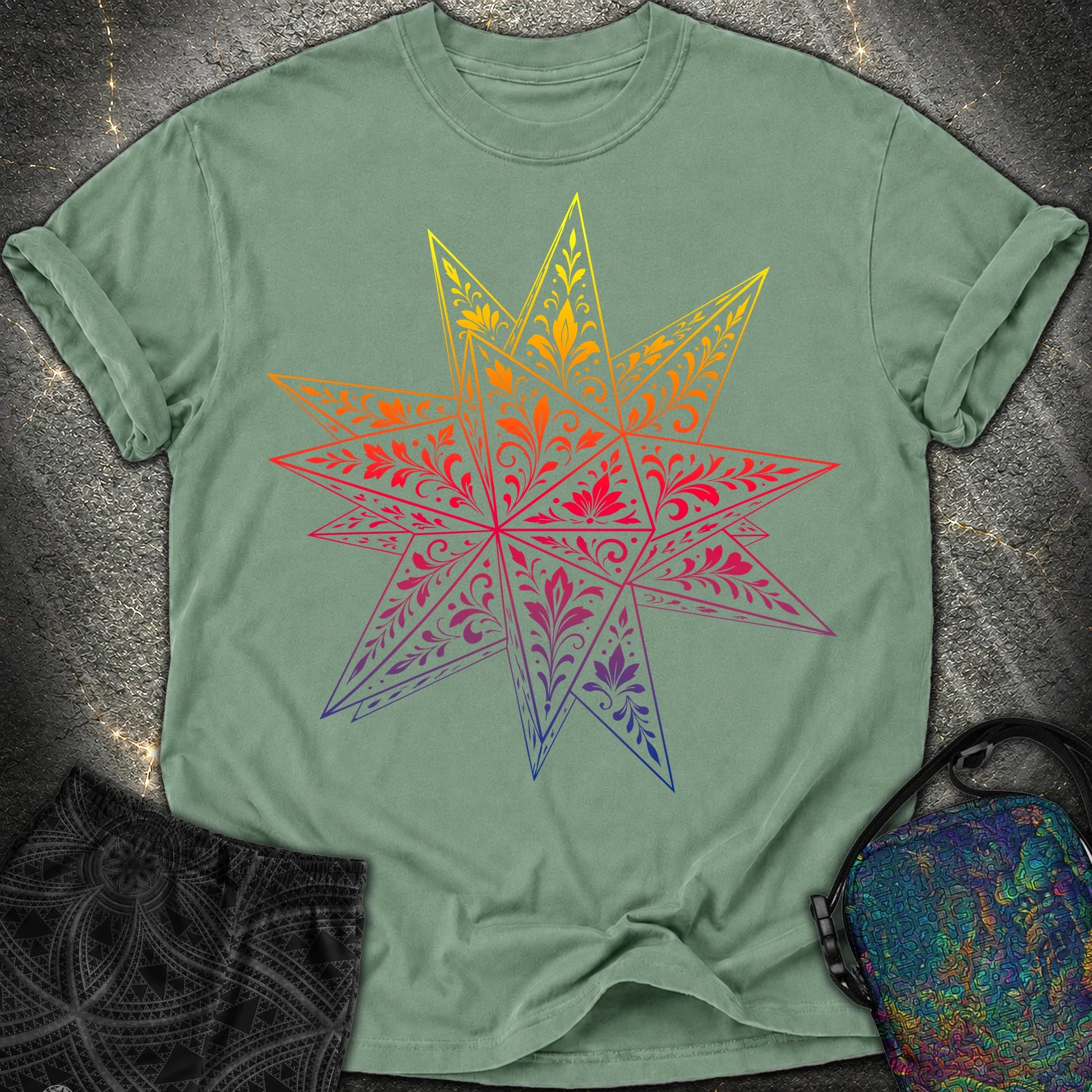Colorful Stellated Dodecahedron - Colorful Stellated Dodecahedron Comfort T-Shirt - Light Green