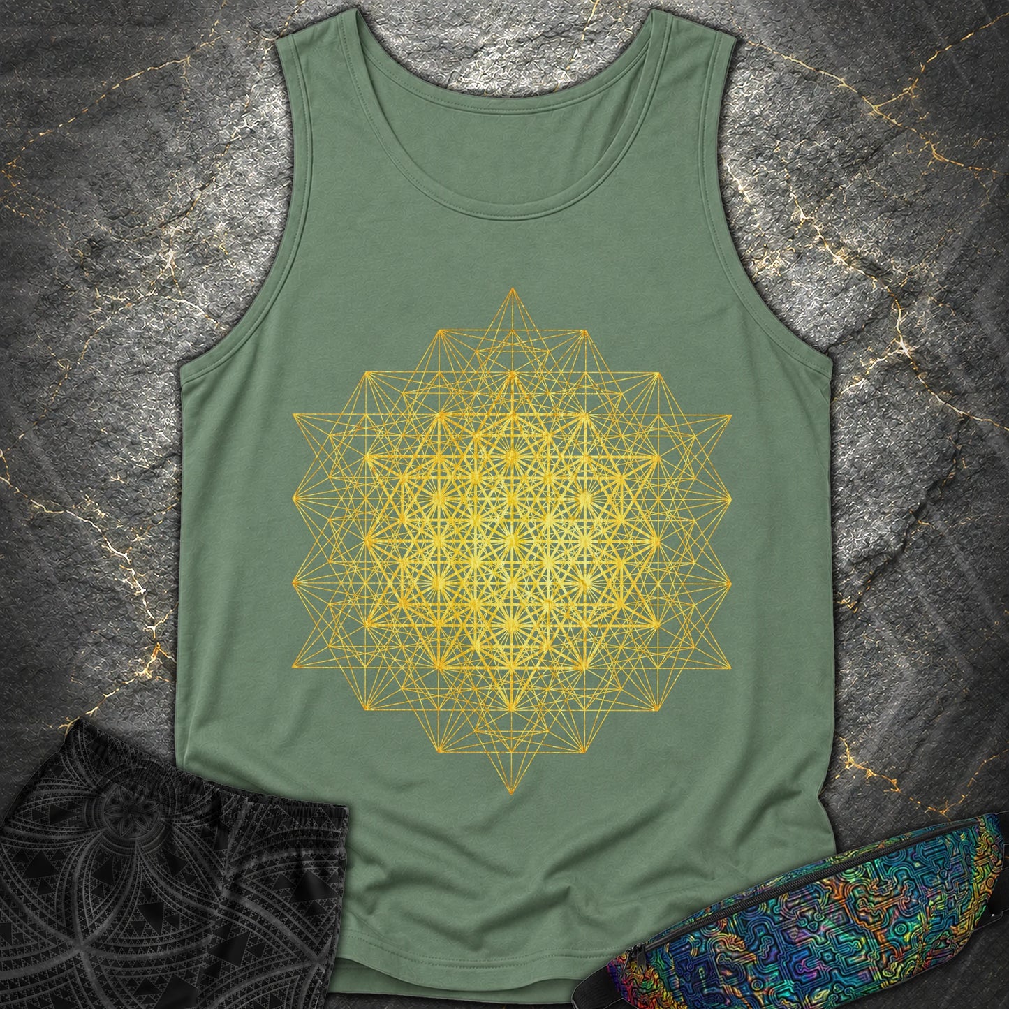 64 Tetrahedron Metatron Grid - 64 Tetrahedron Metatron Grid Comfort Tank Top - Light Green