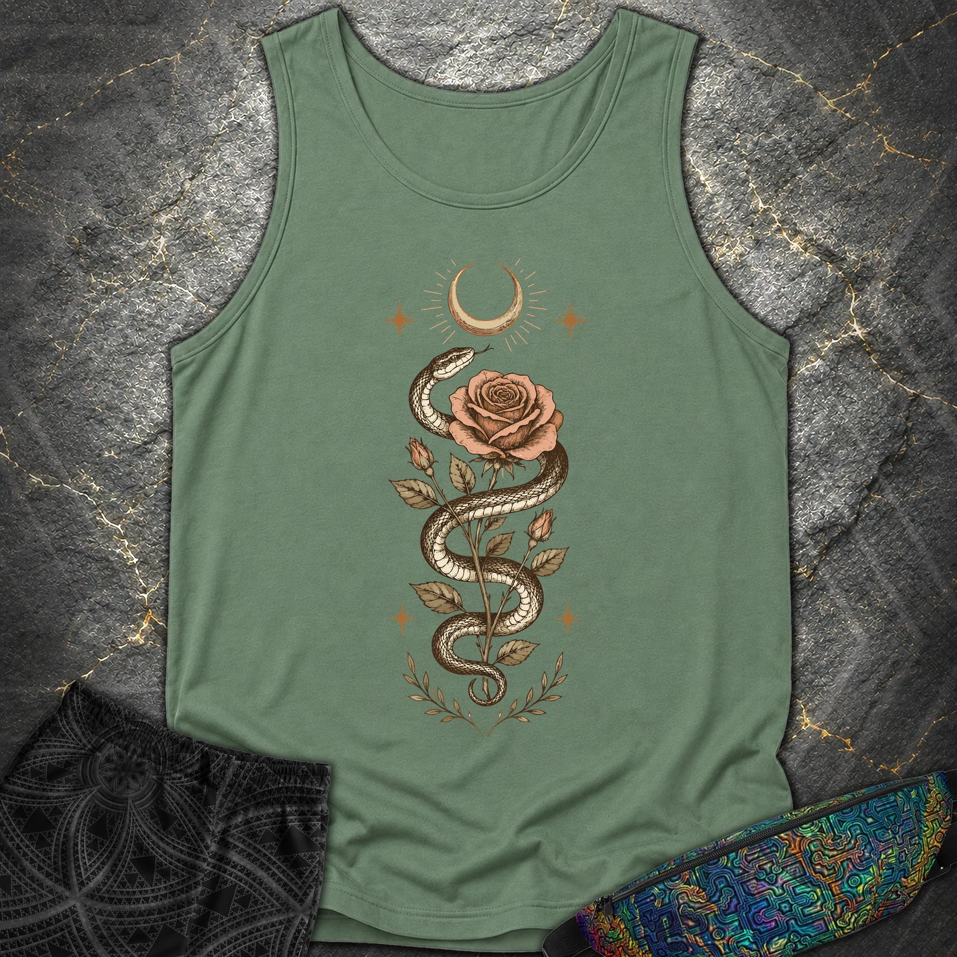 Snake Rose Moon - Snake Rose Moon Comfort Tank Top - Light Green