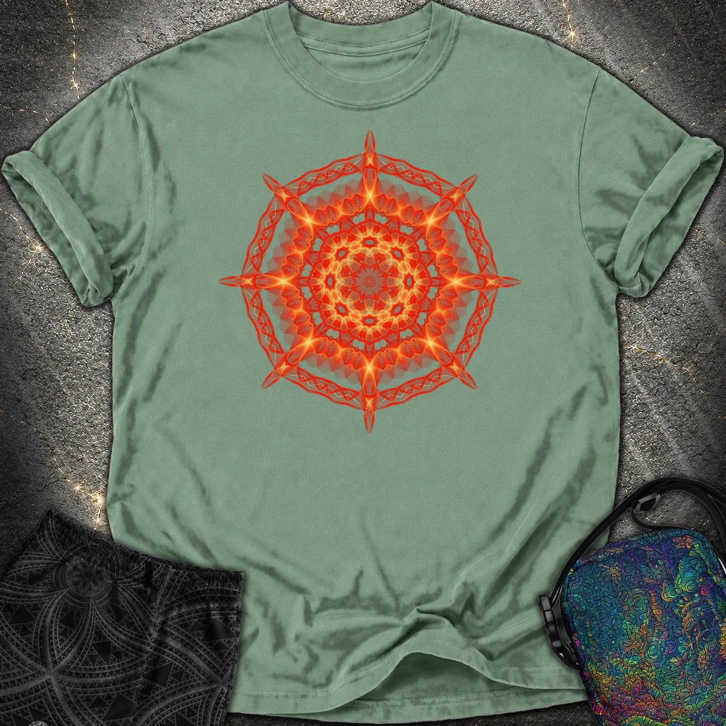 Radiant Geometry Portal Mandala - Radiant Geometry Portal Mandala Comfort T-Shirt - Light Green