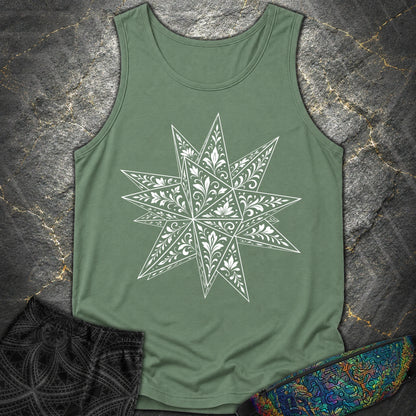 White Floral Stellated Dodecahedron - White Floral Stellated Dodecahedron Comfort Tank Top - Light Green