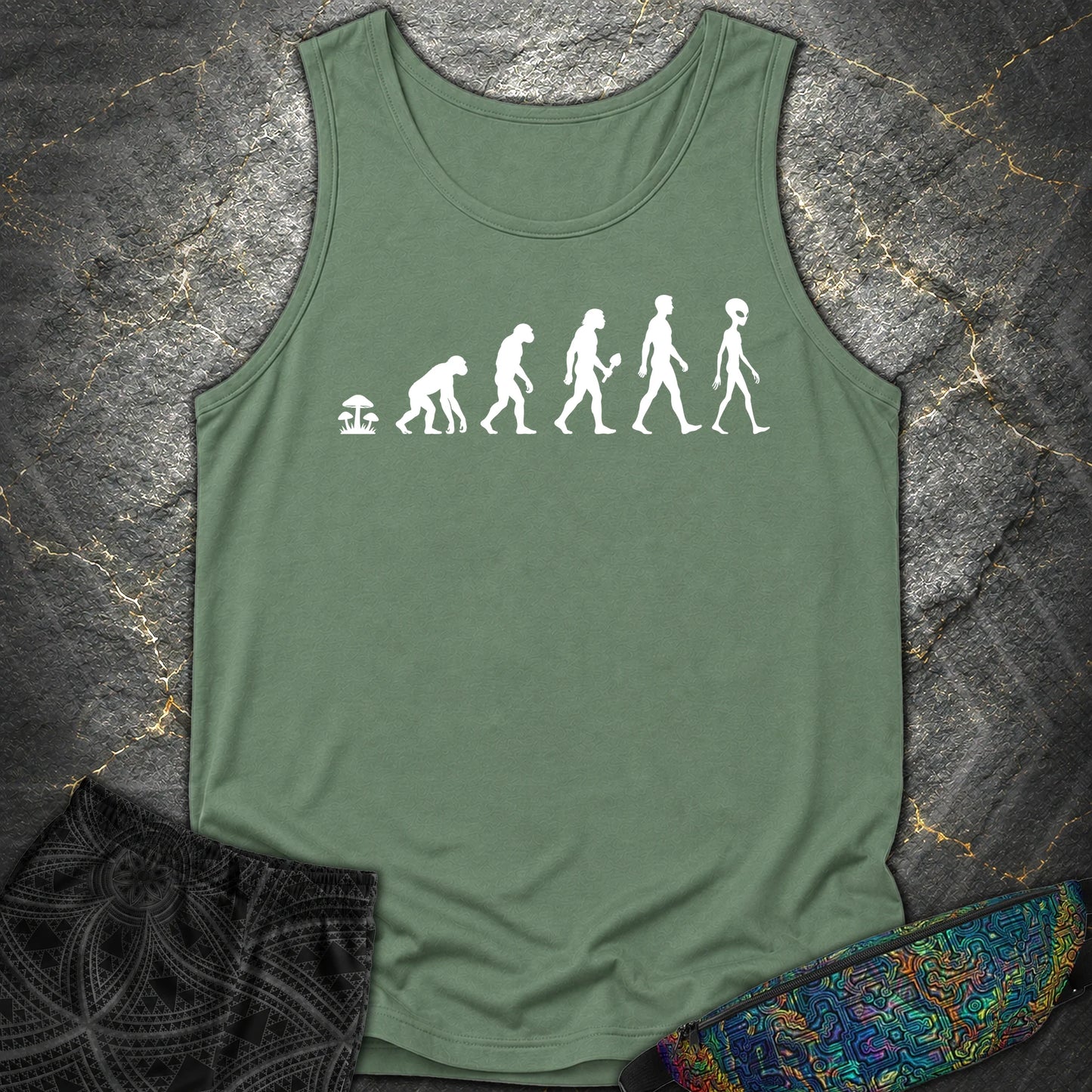 Mushroom Evolution Transformation Comfort Tank - Mushroom Evolution Transformation Comfort Tank - Light Green