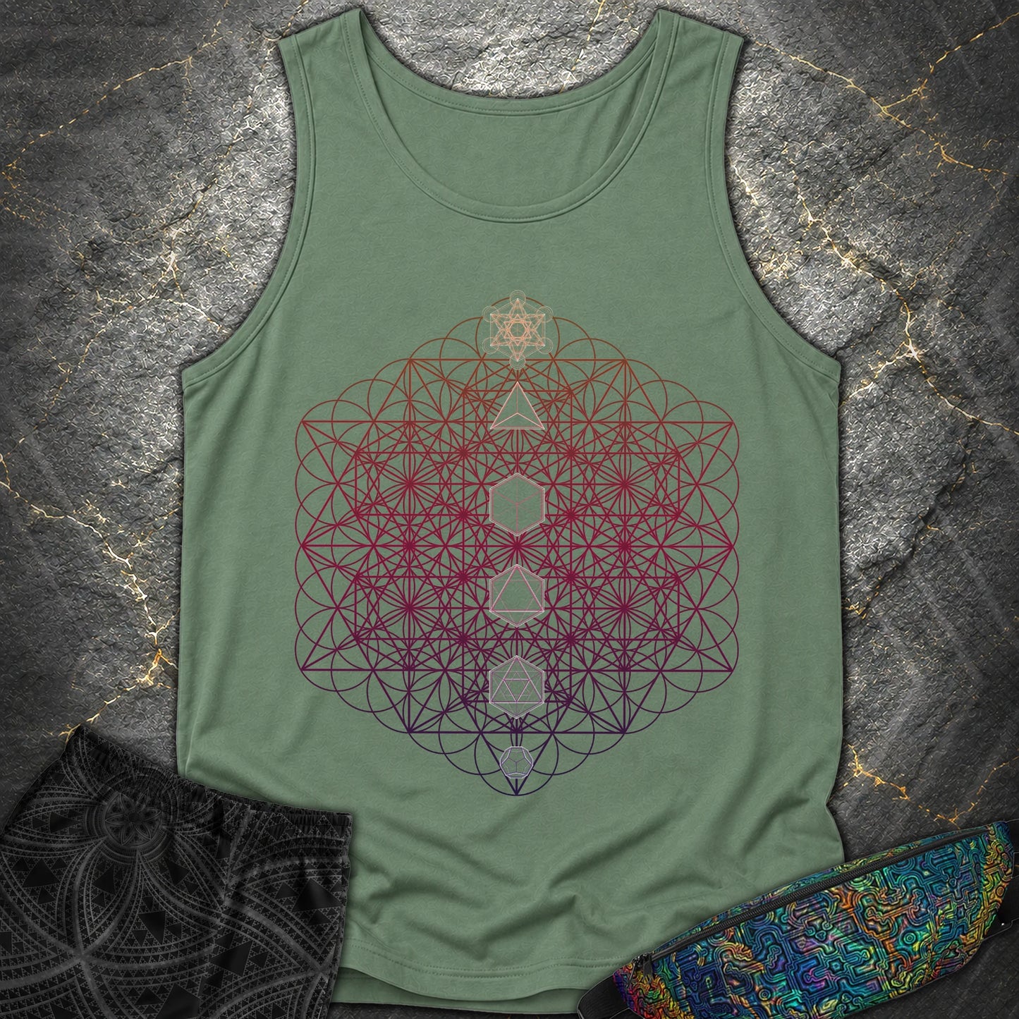 64 Tetrahedron Platonic Solids Metatron - 64 Tetrahedron Platonic Solids Metatron Tank Top - Light Green