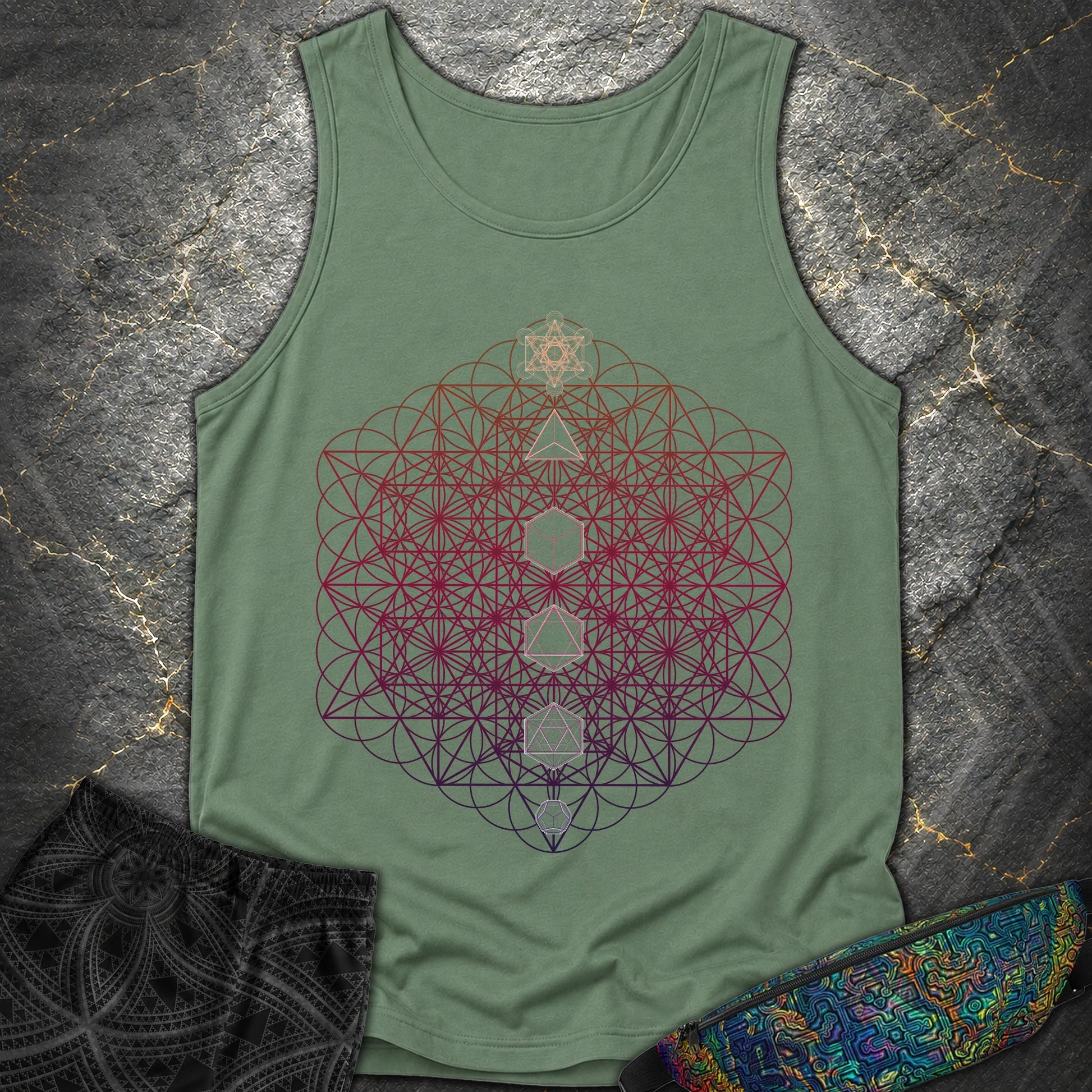 64 Tetrahedron Platonic Solids Metatron - 64 Tetrahedron Platonic Solids Metatron Tank Top - Light Green