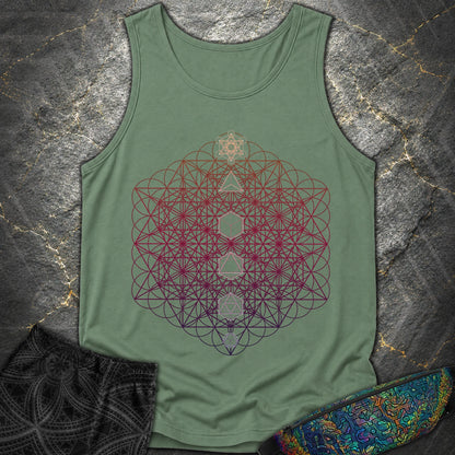 64 Tetrahedron Platonic Solids Metatron - 64 Tetrahedron Platonic Solids Metatron Tank Top - Light Green