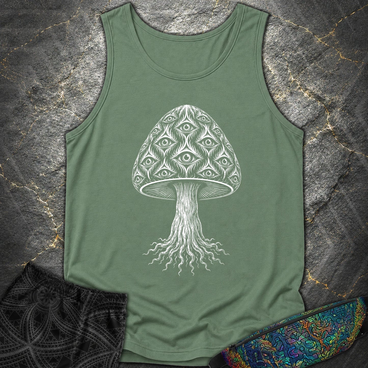 All-Seeing Mushroom - All-Seeing Mushroom Comfort Tank Top - Light Green