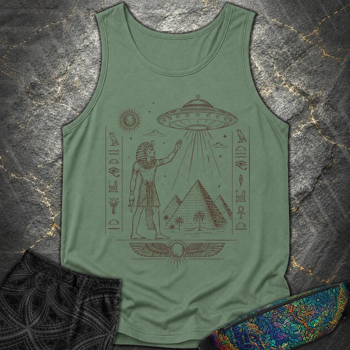 Pharaoh Beneath the Star Vessel - Pharaoh Beneath the Star Vessel Comfort Tank Top - Light Green