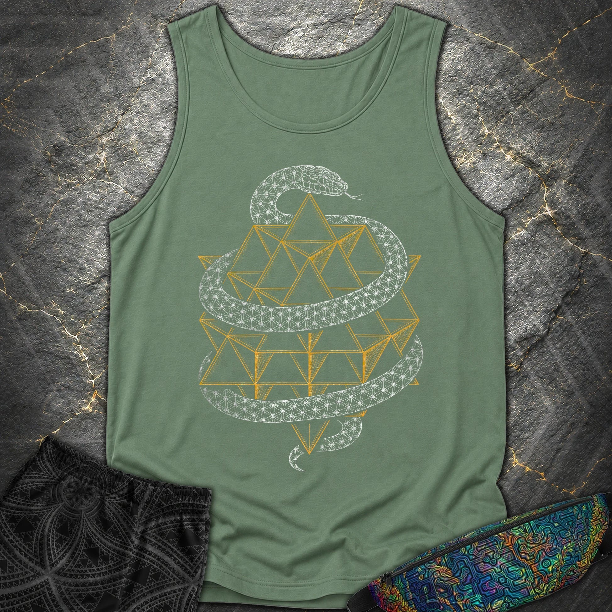 Serpent Tetrahedron Merkaba Geometry - Serpent Tetrahedron Merkaba Geometry Comfort Tank Top - Light Green