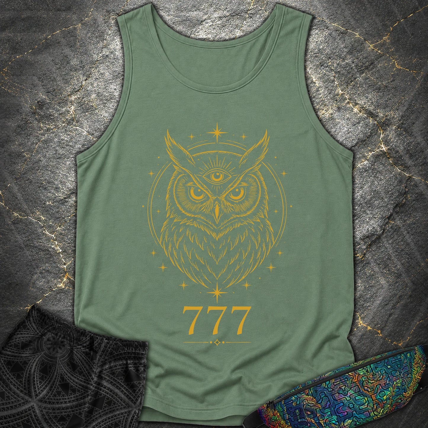 777 Mystic Owl Comfort Tank Top - 777 Mystic Owl Comfort Tank Top - Light Green