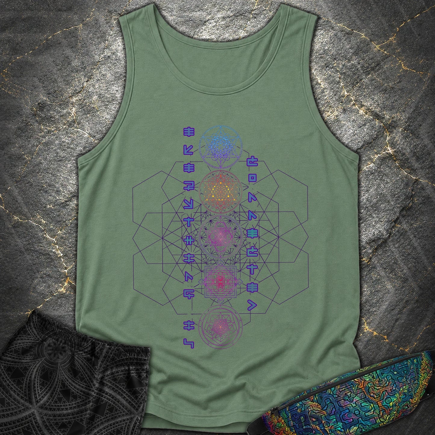 Everything Is Connected Sacred Geometry T-Shirt - Everything Is Connected Sacred Geometry Comfort Tank Top - Light Green
