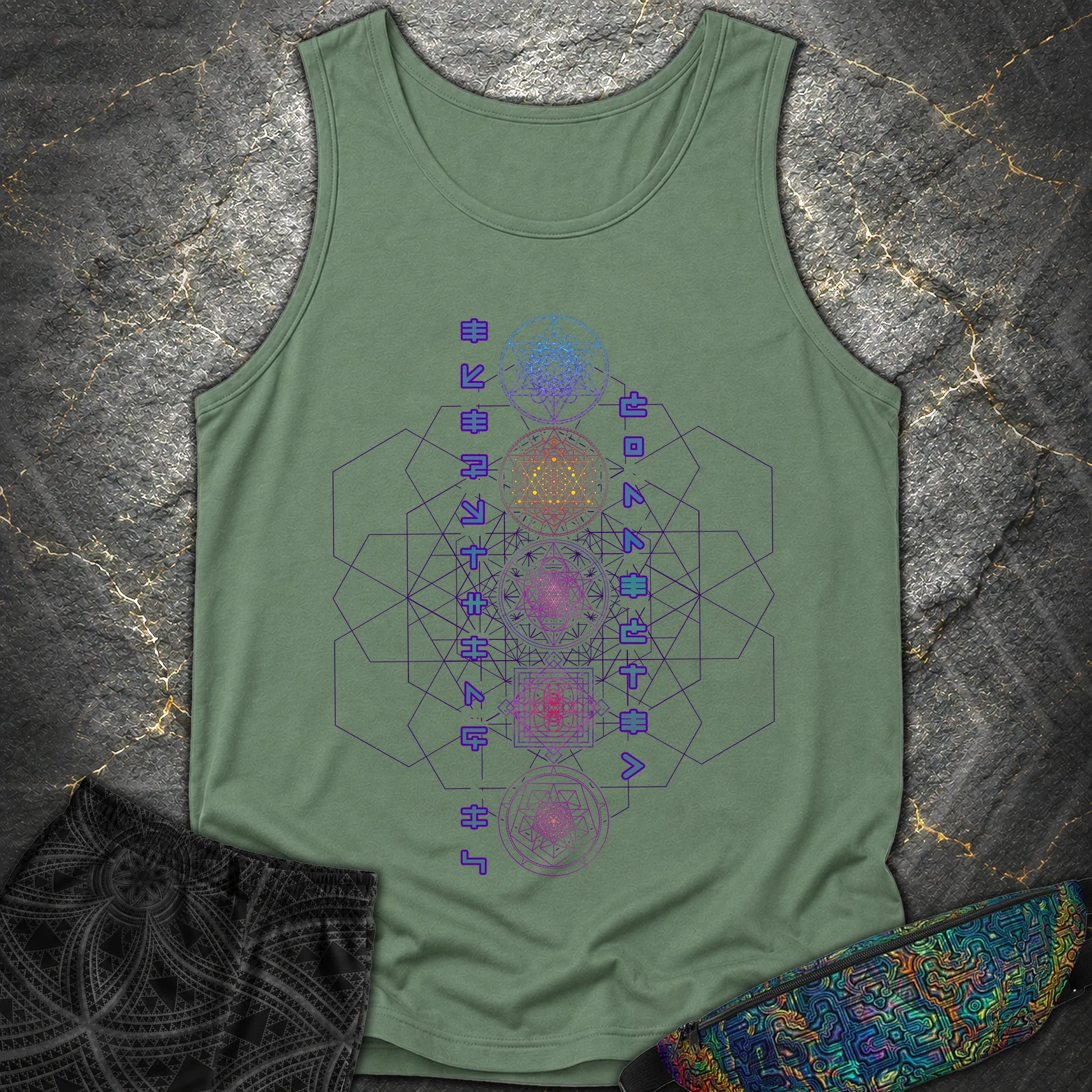 Everything Is Connected Sacred Geometry T-Shirt - Everything Is Connected Sacred Geometry Comfort Tank Top - Light Green