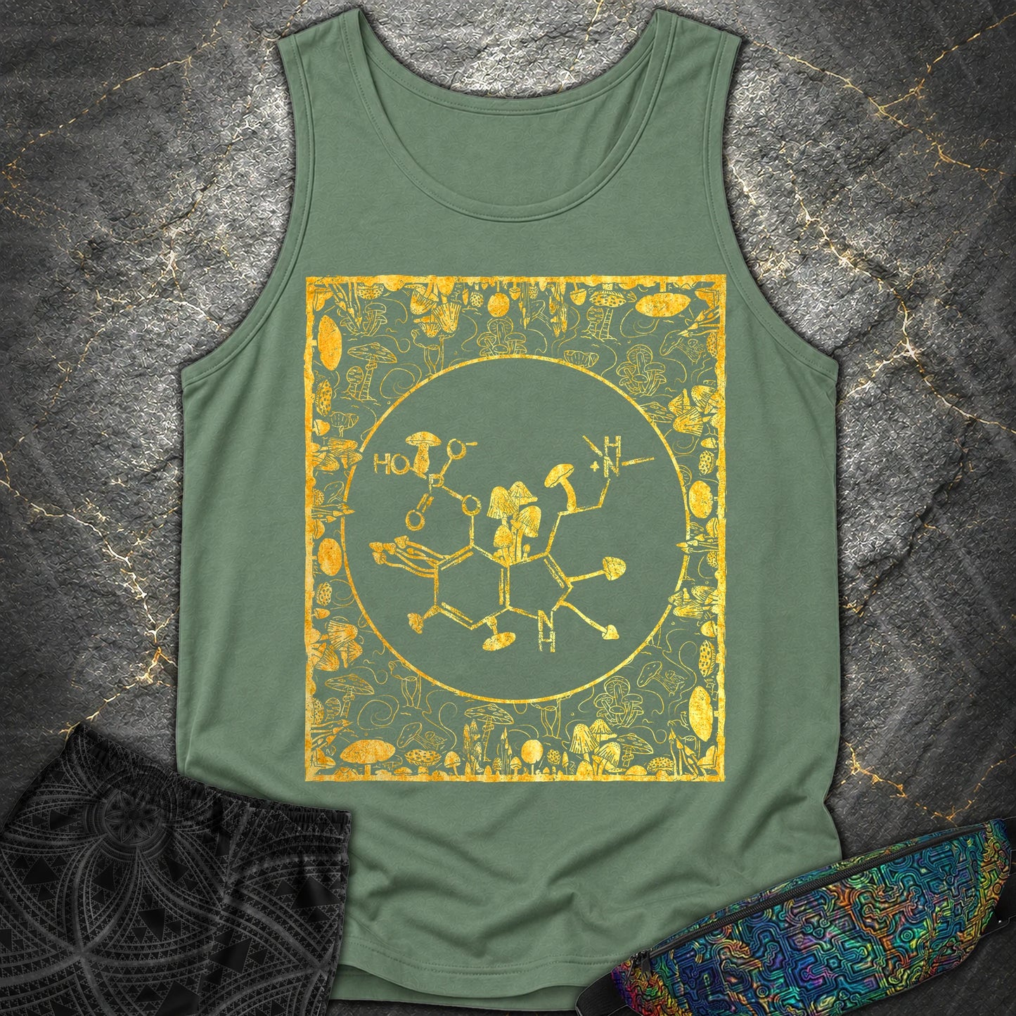 Psilocybin Molecule Mushroom Frame Comfort Tank Top - Psilocybin Molecule Mushroom Frame Comfort Tank Top - Light Green