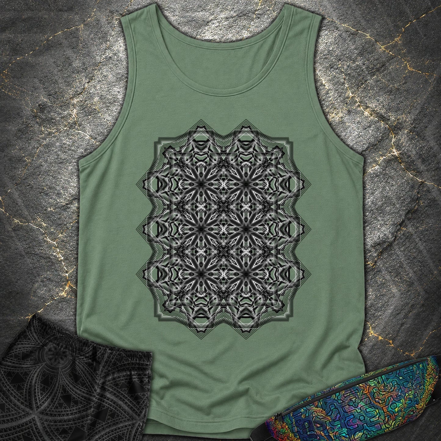 Monochrome Geometric Nexus - Monochrome Geometric Nexus Comfort Tank Top - Light Green