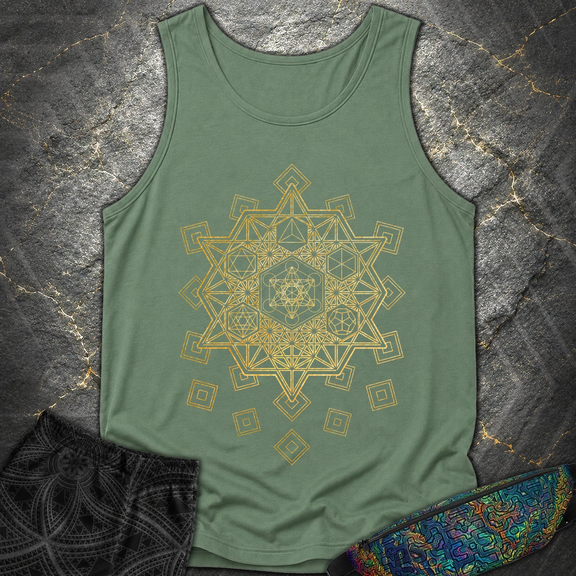 Metatron and Platonic Solids T-Shirt - Metatron and Platonic Solids Comfort Tank Top - Light Green