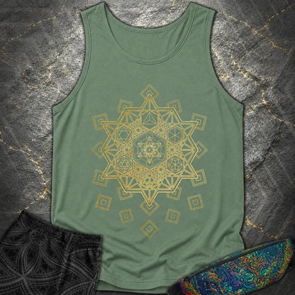 Metatron and Platonic Solids T-Shirt - Metatron and Platonic Solids Comfort Tank Top - Light Green