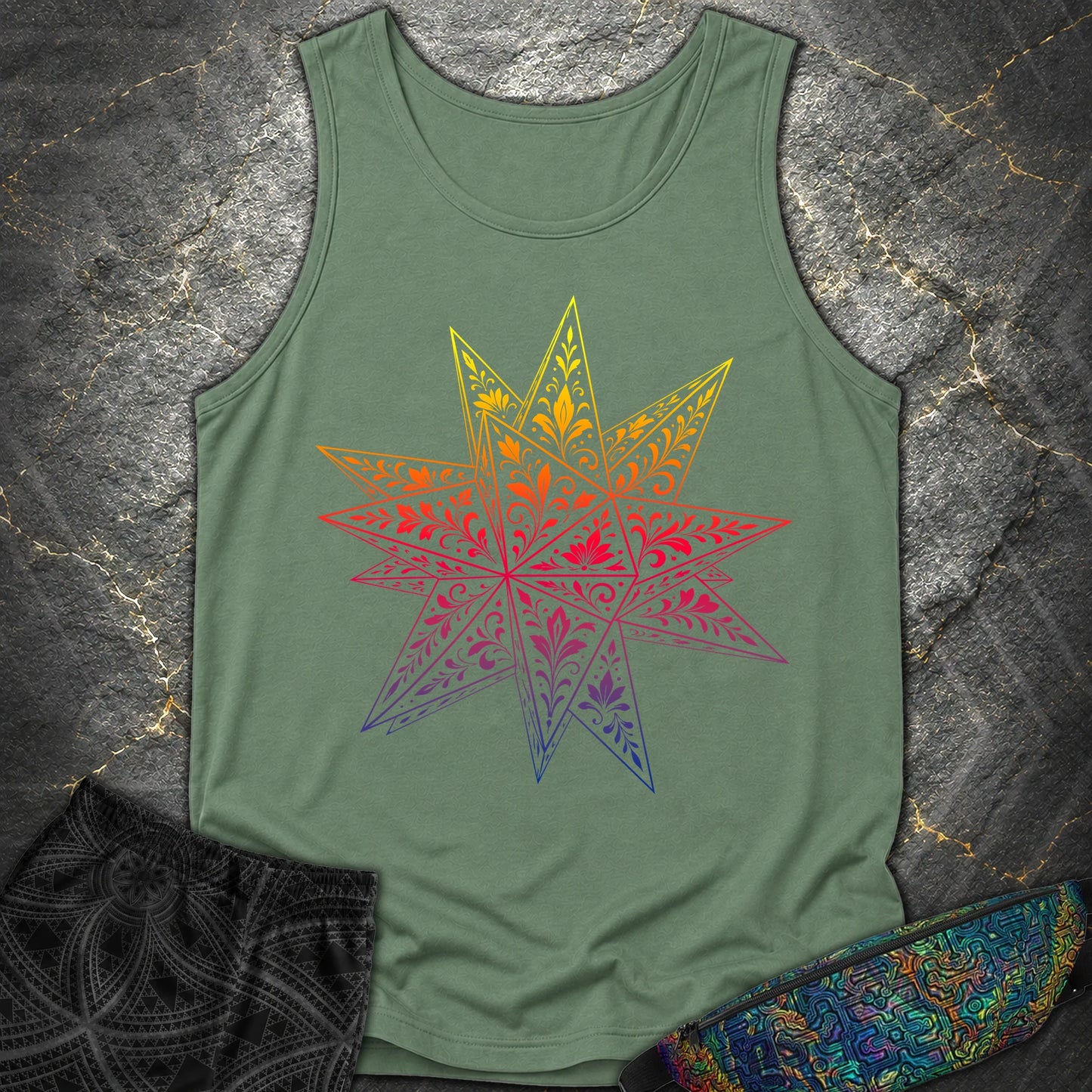 Colorful Stellated Dodecahedron - Colorful Stellated Dodecahedron Comfort Tank Top - Light Green
