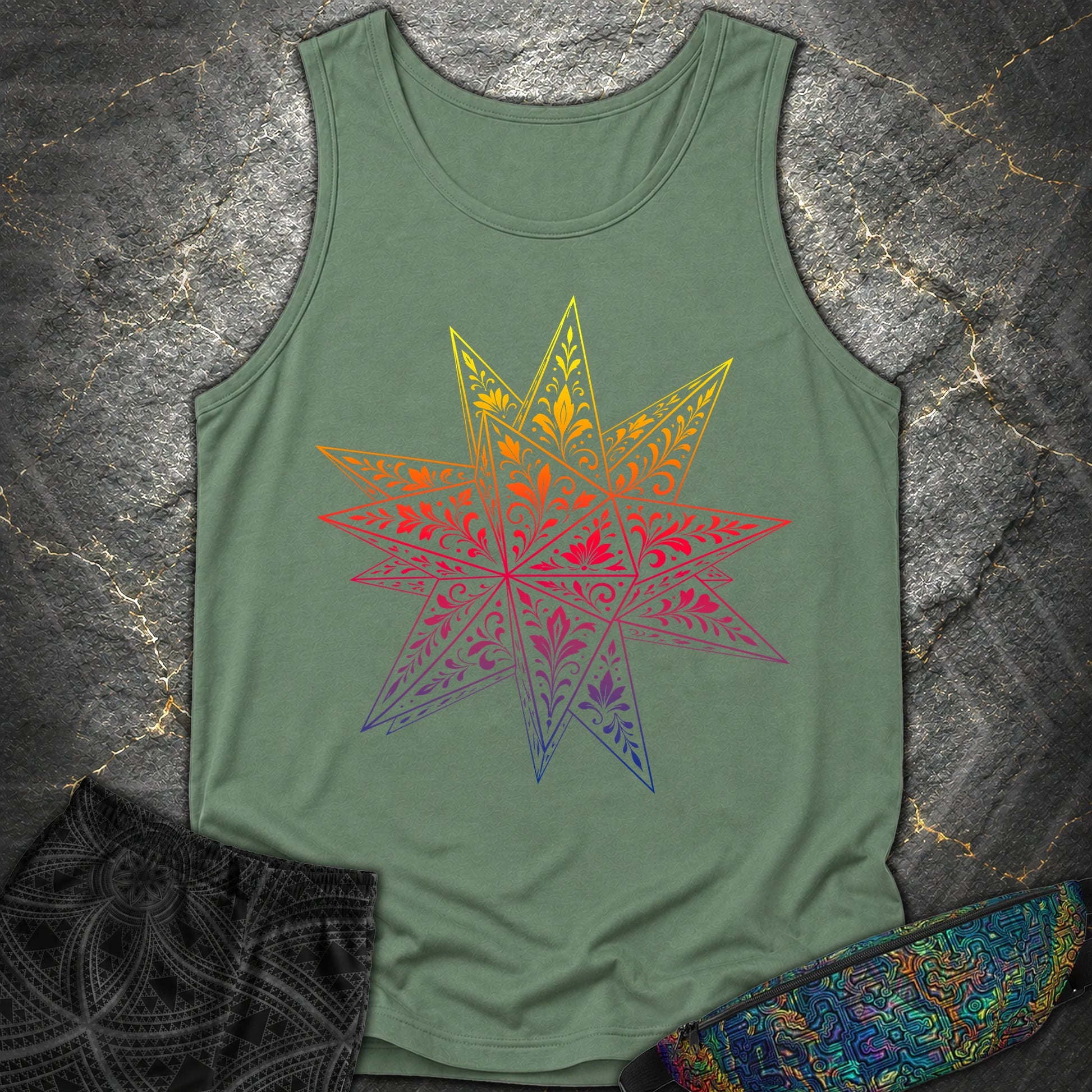 Colorful Stellated Dodecahedron - Colorful Stellated Dodecahedron Comfort Tank Top - Light Green