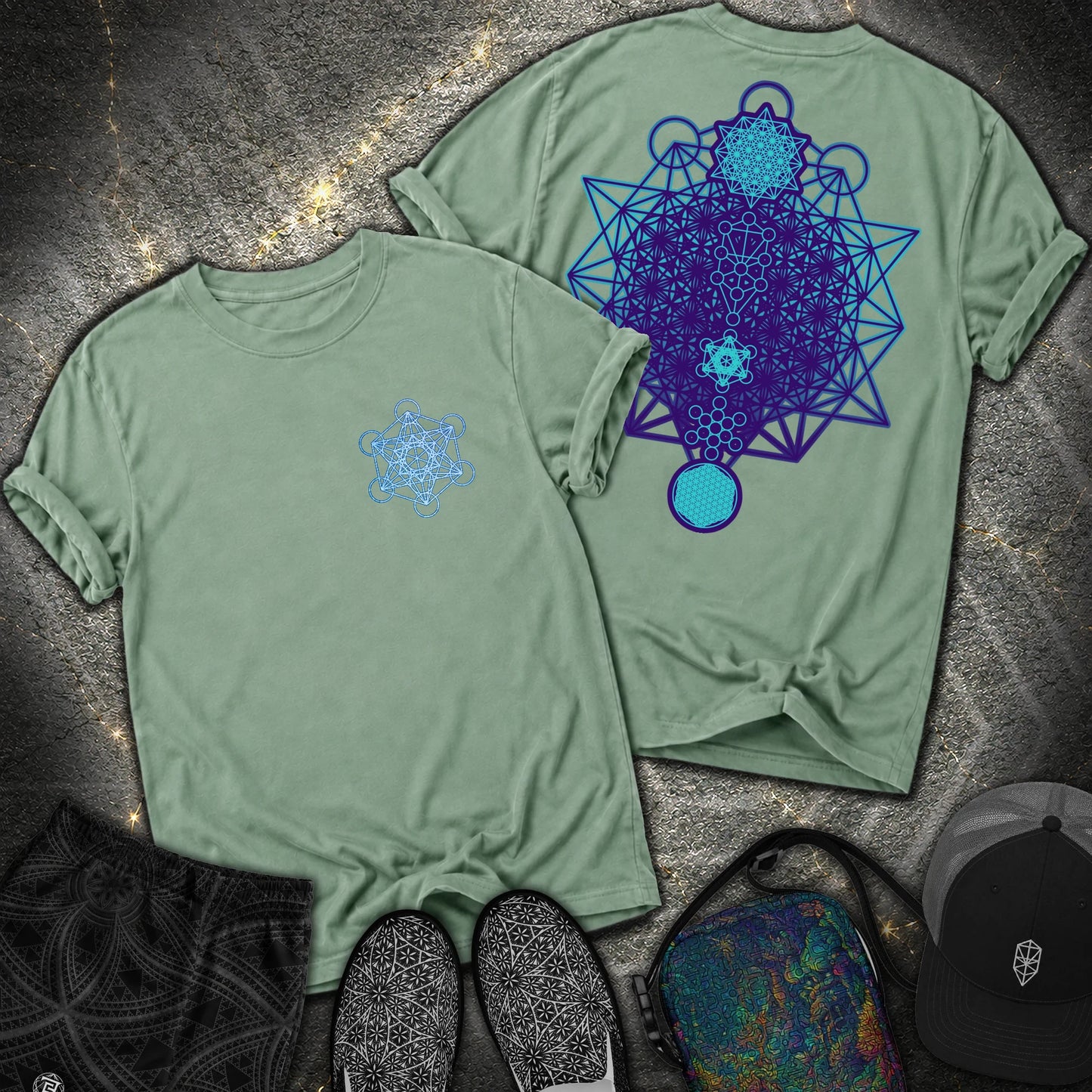 All The Sacred Geometry Comfort 2 Sided T-Shirt - All The Sacred Geometry Comfort 2 Sided T-Shirt - Light Green