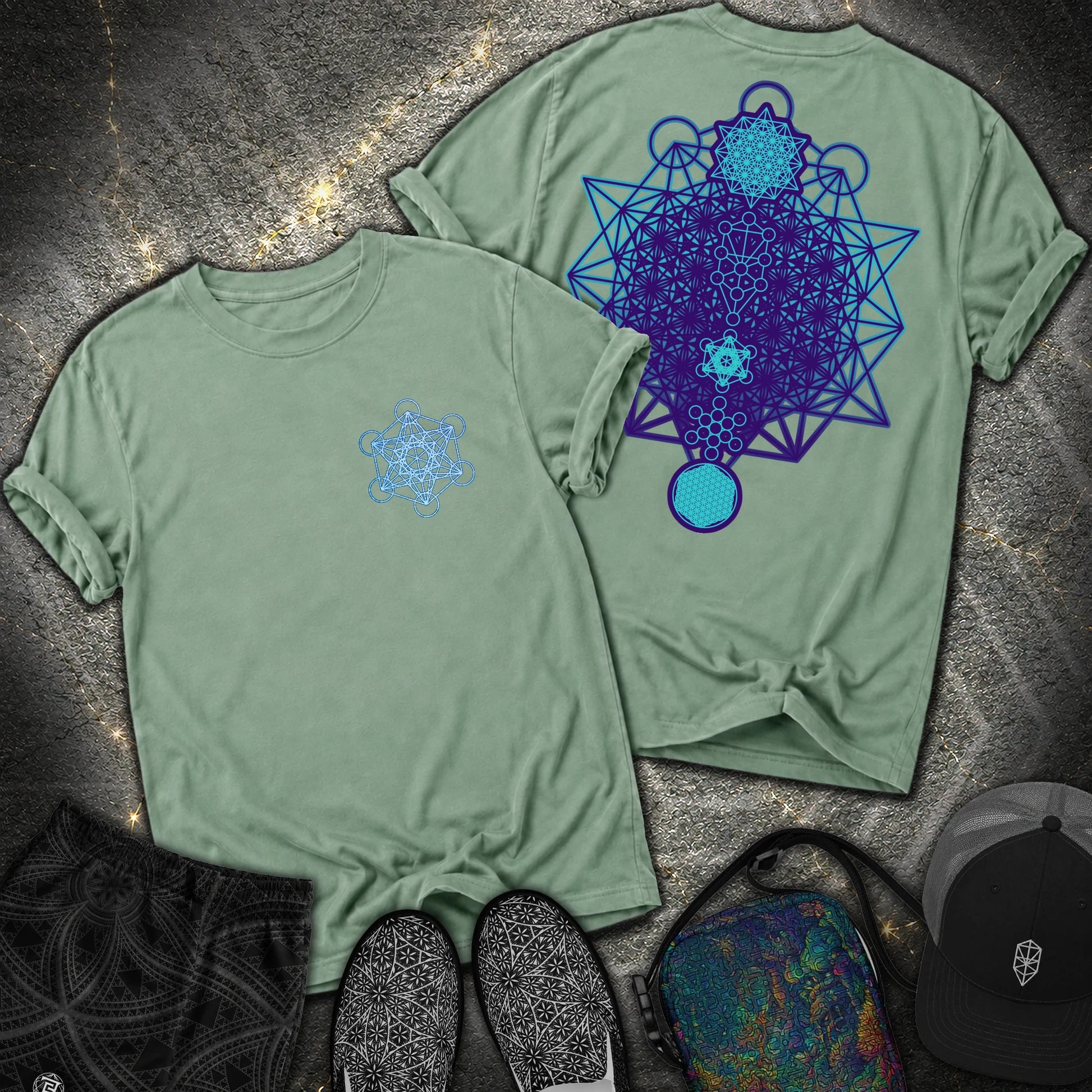 All The Sacred Geometry Comfort 2 Sided T-Shirt - All The Sacred Geometry Comfort 2 Sided T-Shirt - Light Green