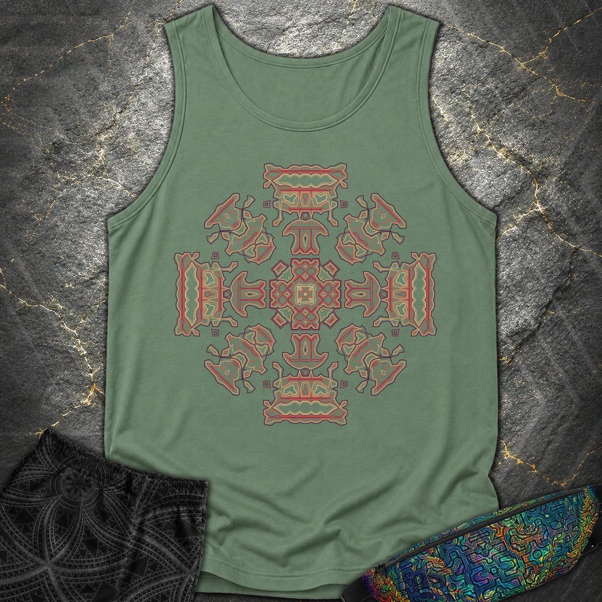 Shamanic Faces Geometric Comfort Tank Top - Shamanic Faces Geometric Comfort Tank Top - Light Green
