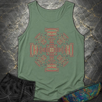 Shamanic Faces Geometric Comfort Tank Top - Shamanic Faces Geometric Comfort Tank Top - Light Green