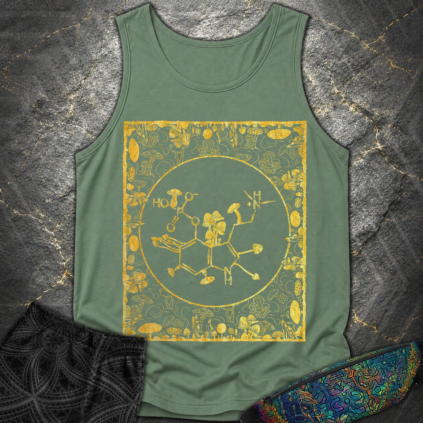 Psilocybin Molecule Mushroom Frame - Psilocybin Molecule Mushroom Frame Comfort Tank Top - Light Green