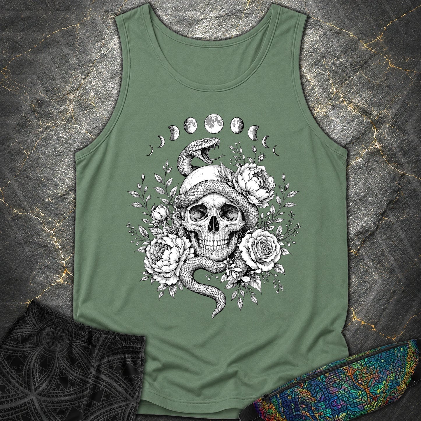 Skull Snake Moon Phases - Skull Snake Moon Phases Comfort Tank Top - Light Green