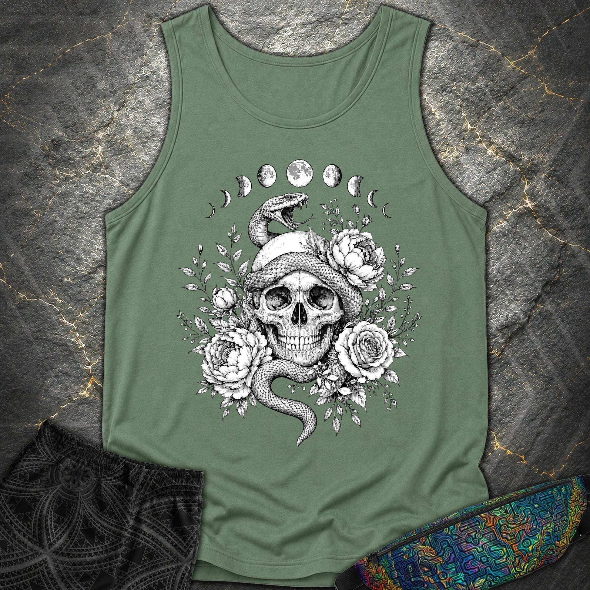 Skull Snake Moon Phases - Skull Snake Moon Phases Comfort Tank Top - Light Green