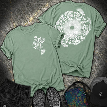 Mushroom Heart Mushroom Iris 2 Sided Comfort T-Shirt - Mushroom Heart Mushroom Iris 2 Sided Comfort T-Shirt - Light Green