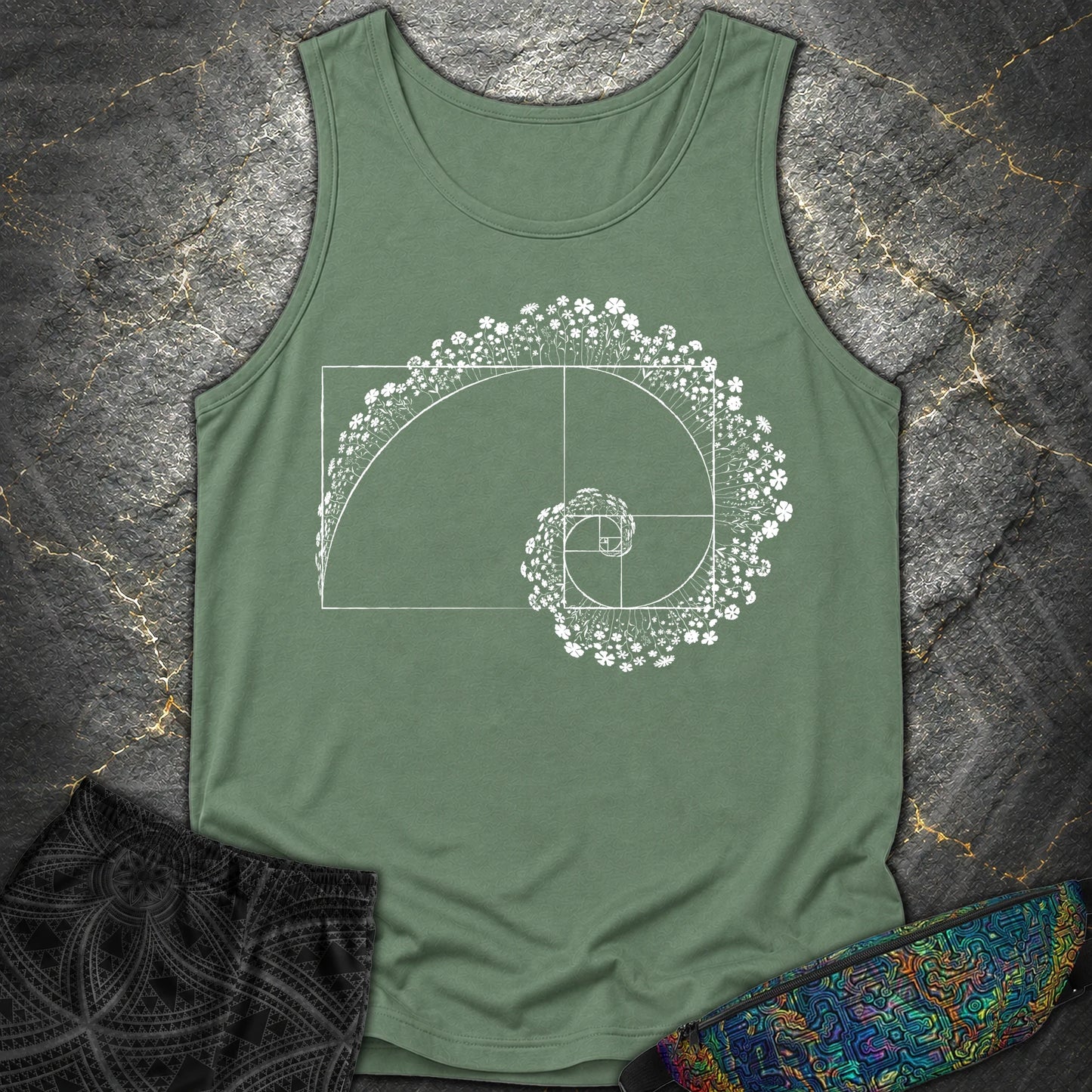 Golden Ratio Flower Spiral Comfort Tank - Golden Ratio Flower Spiral Comfort Tank - Light Green