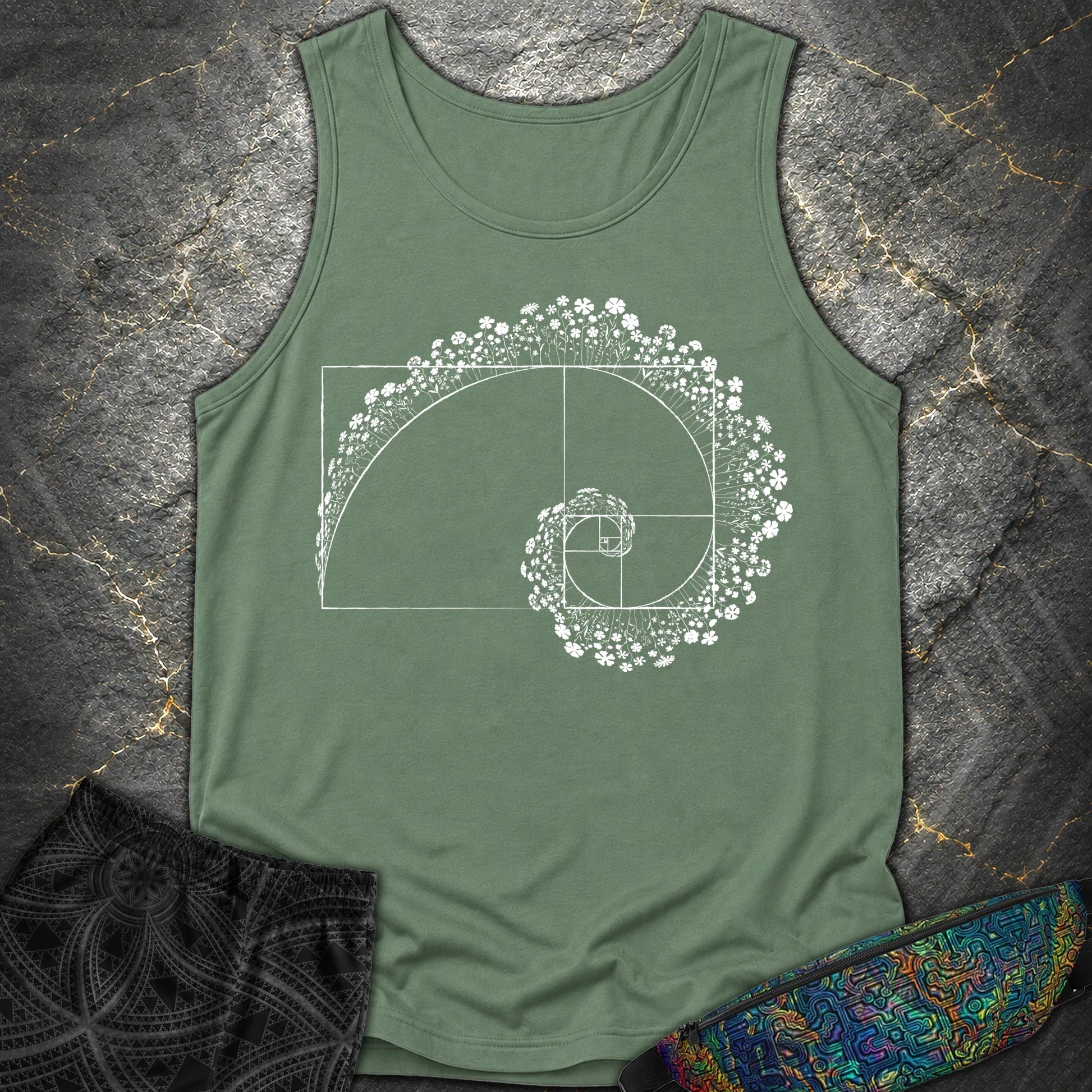 Golden Ratio Flower Spiral Comfort Tank - Golden Ratio Flower Spiral Comfort Tank - Light Green