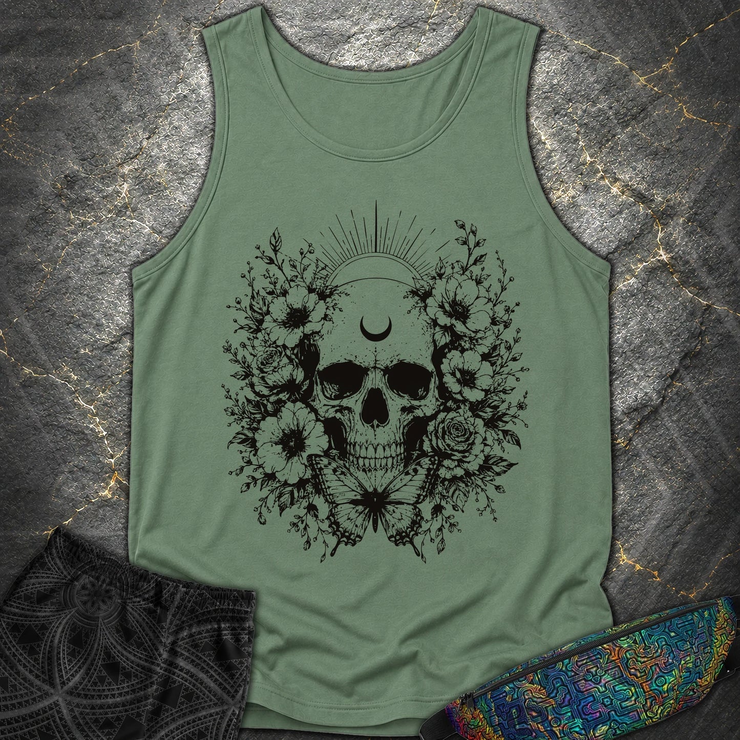 Moon Phases Moth - Moon Phases Moth Comfort Tank Top - Light Green