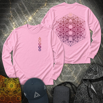 64 Tetrahedron Platonic Solids Metatron 2 Sided - 64 Tetrahedron Platonic Solids Metatron 2 Sided Long Sleeve Shirt - Light Pink